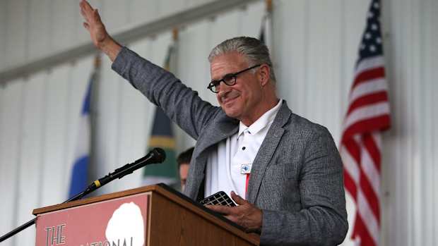 Boxing commentator Jim Lampley will begin his first assignment for PPV.com this weekend. Lampley is seen here during his induction ceremony at the International Boxing Hall of Fame induction Weekend of Champions events on June 14, 2015 in Canastota, New York. ALEX MENENDEZ/GETTY IMAGES 